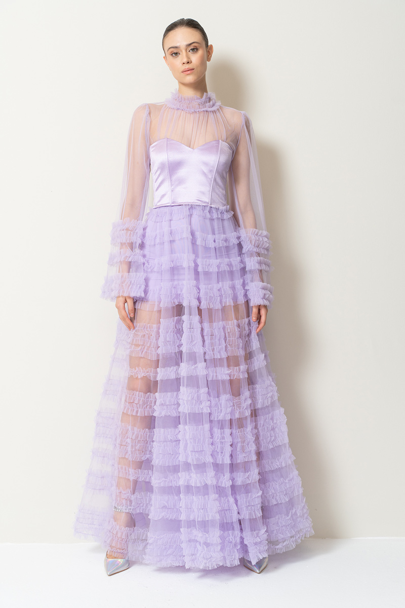 Sheer Lilac Ruffled Maxi Dress