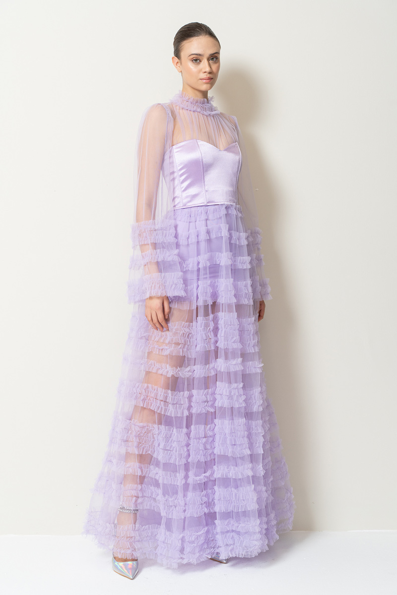 Sheer Lilac Ruffled Maxi Dress