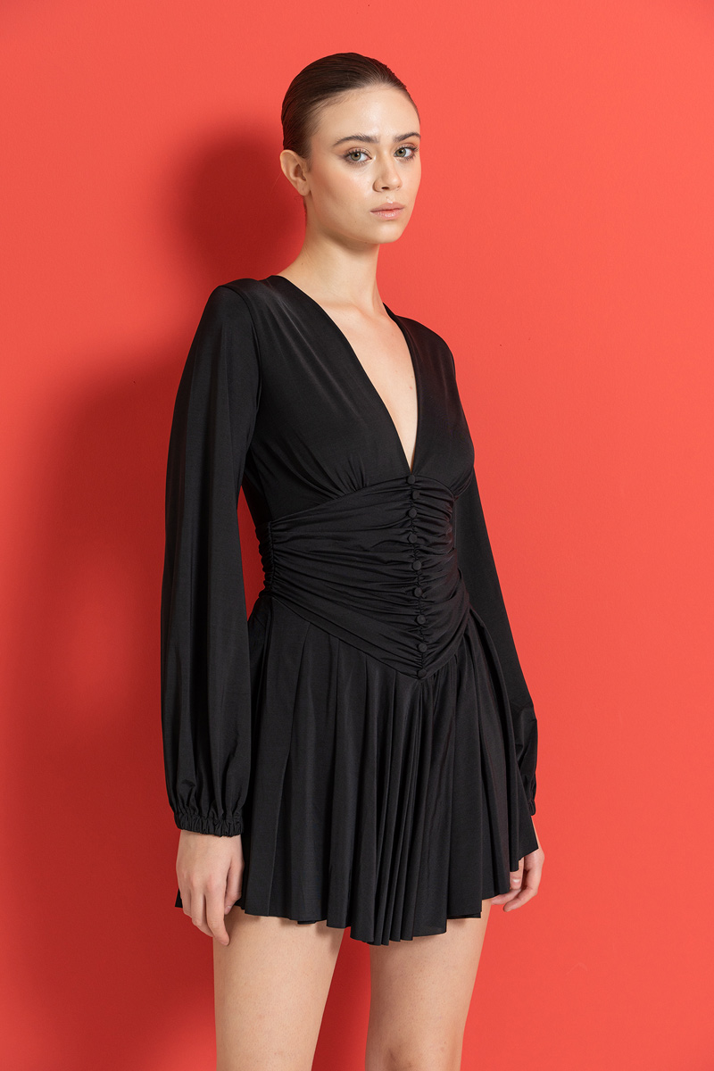 оптовая Мини-Платье с V-Образным Вырезом черный Платье