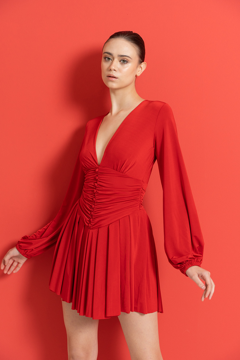 оптовая Мини-Платье с V-Образным Вырезом красный Платье