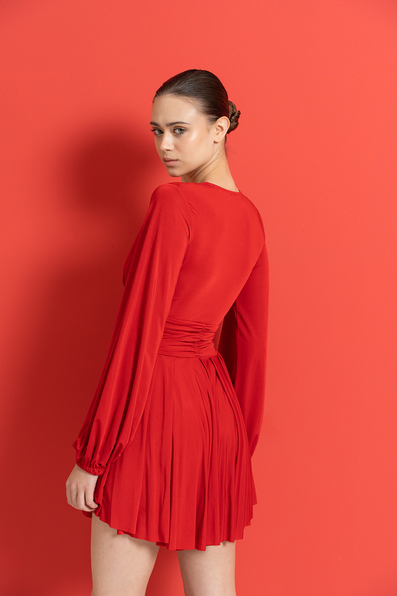 Мини-Платье с V-Образным Вырезом красный Платье