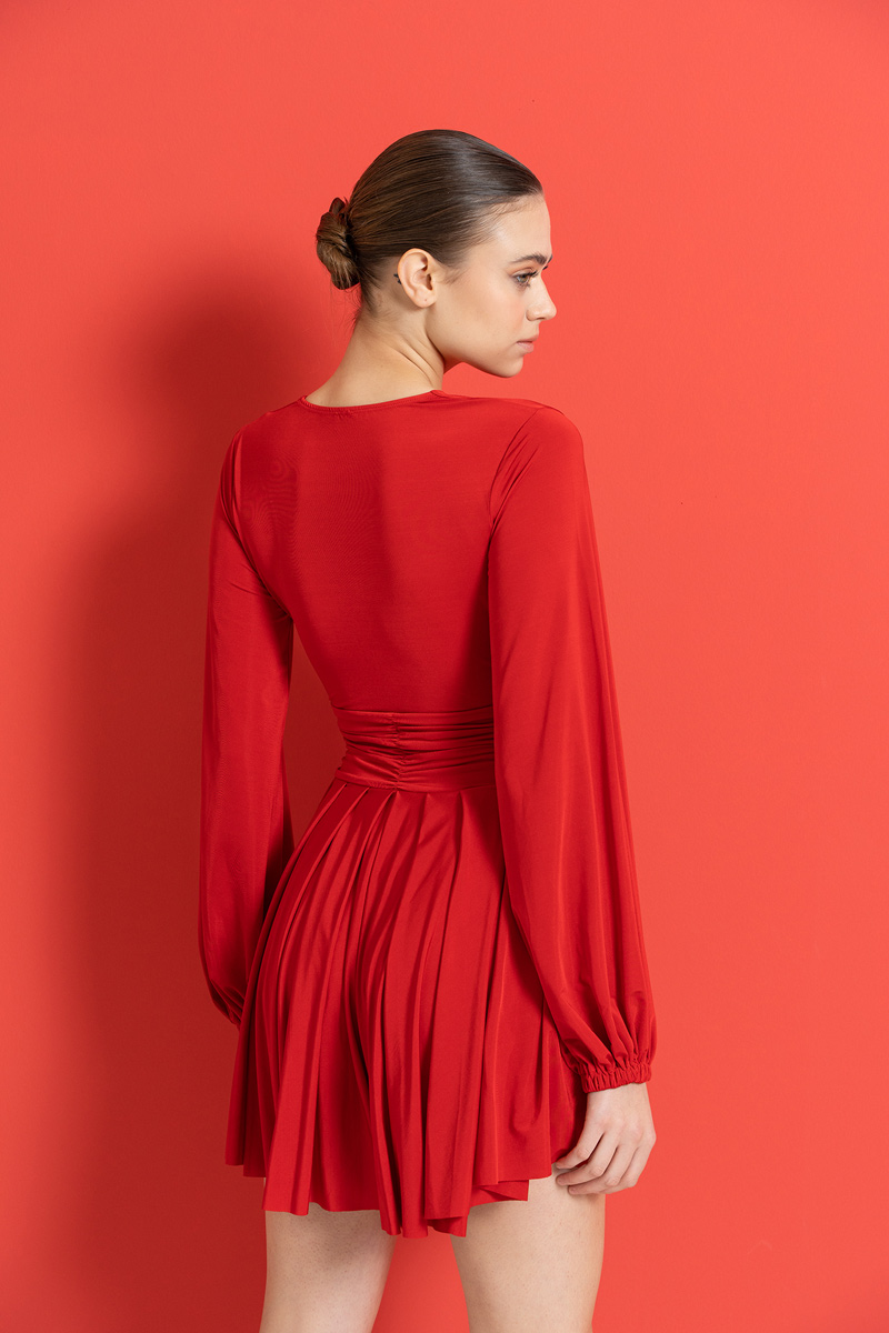 Мини-Платье с V-Образным Вырезом красный Платье