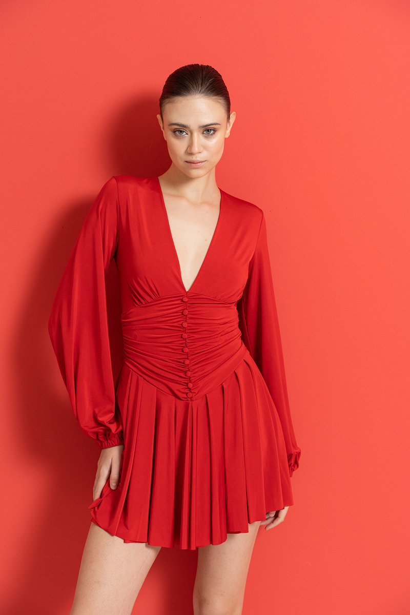 оптовая Мини-Платье с V-Образным Вырезом красный Платье