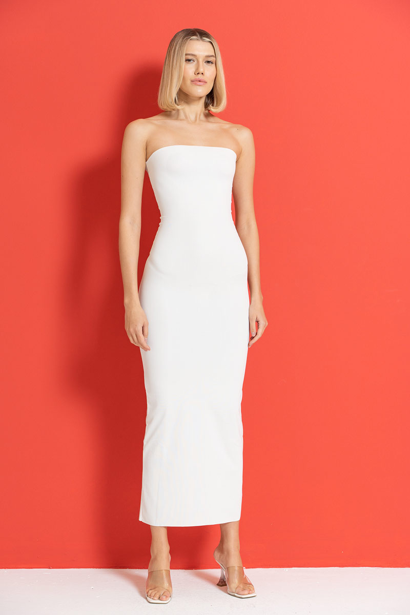 Wholesale Strapless Long Cami Slip Offwhite Dress