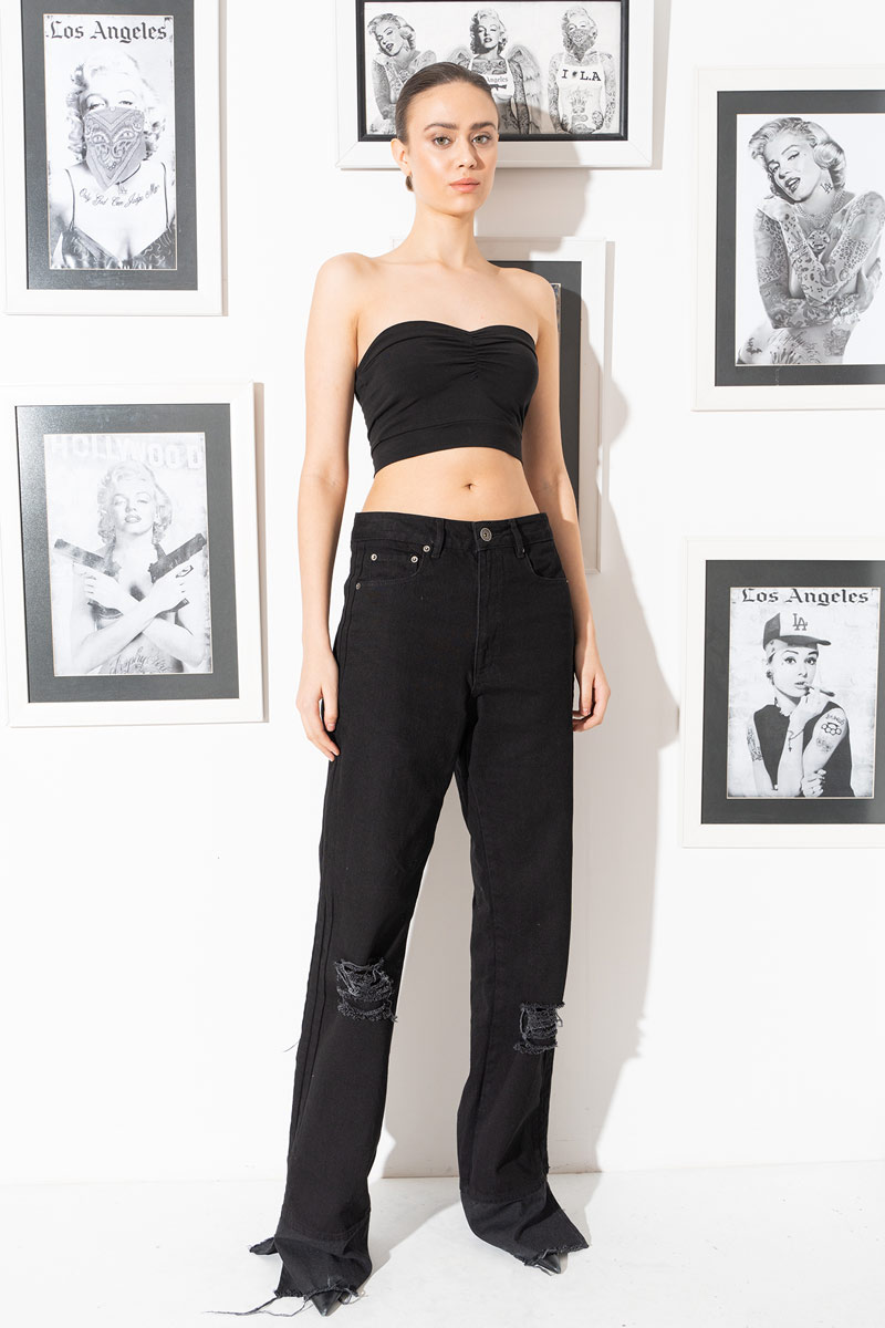 Wholesale Black Slit-Hem Jeans