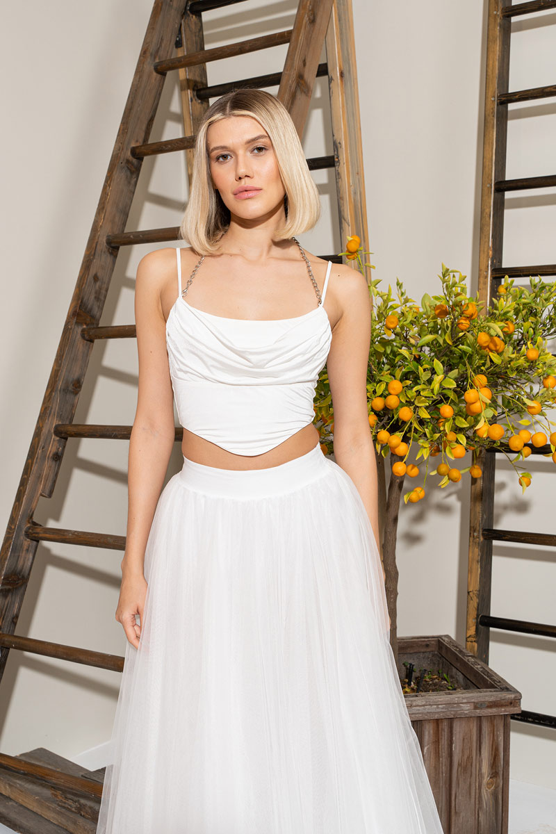 Wholesale Offwhite Tulle Maxi Skirt