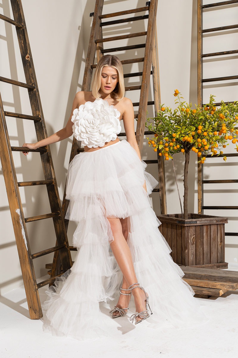 Ruffle Offwhite Tulle Skirt