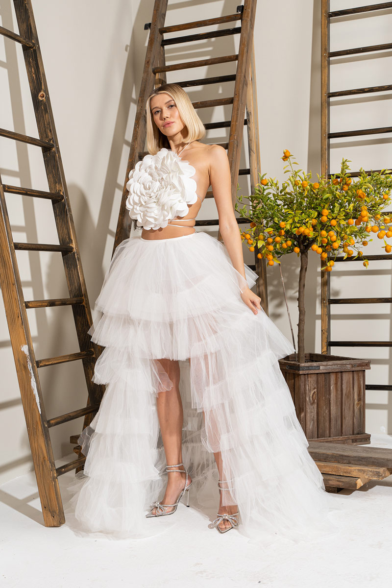 Wholesale Ruffle Offwhite Tulle Skirt