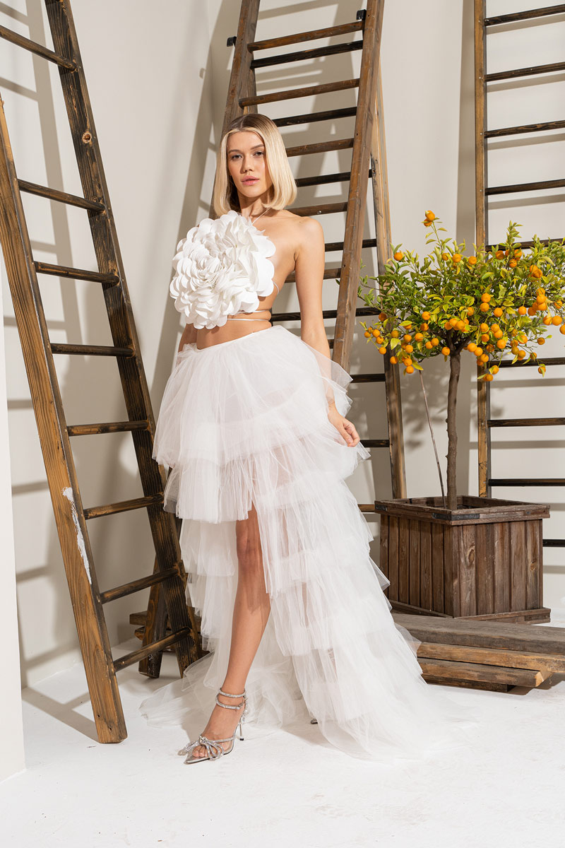 Wholesale Ruffle Offwhite Tulle Skirt