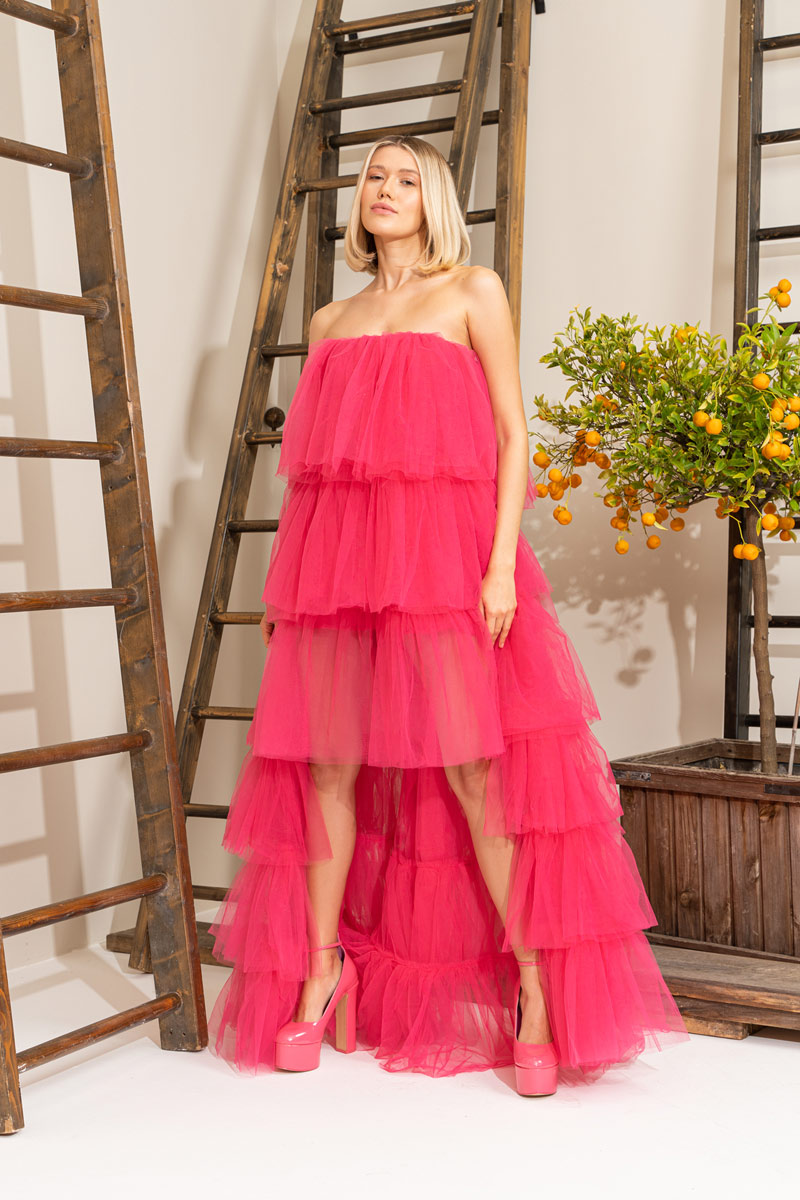 Fuchsia Ruffle Maxi Dress