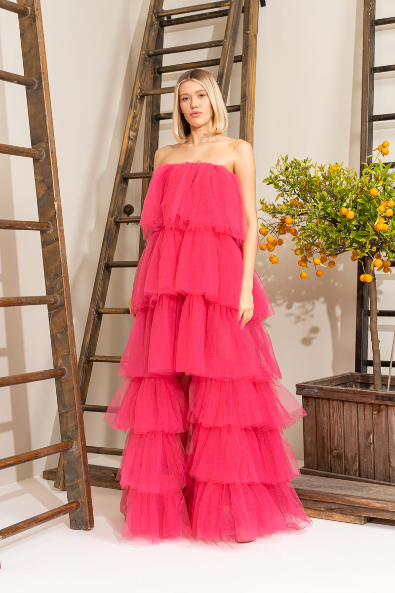 Fuchsia Ruffle Maxi Dress