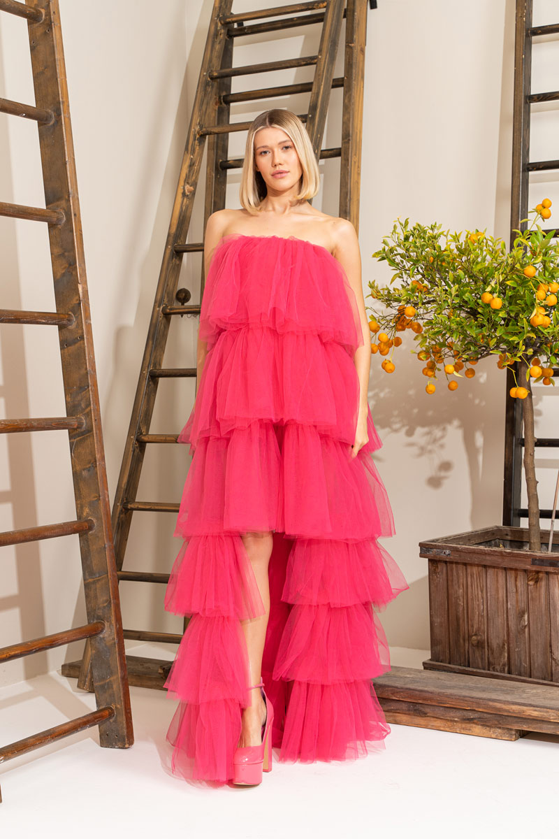 Fuchsia Ruffle Maxi Dress