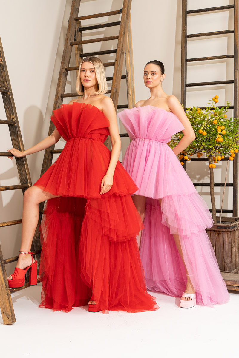 С Открытыми Плечами New Pink Мини-Платье с Рюшами