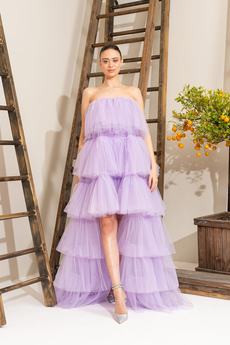 оптовая Lilac Платье макси с рюшами