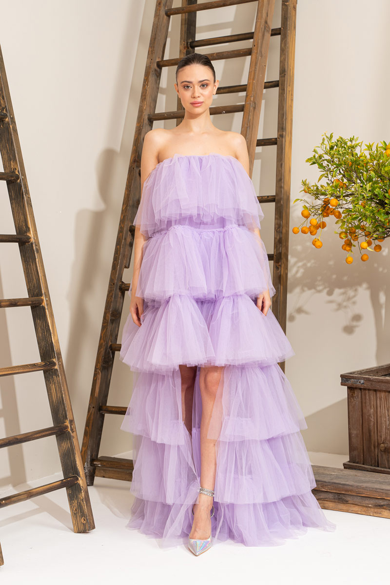 оптовая Lilac Платье макси с рюшами
