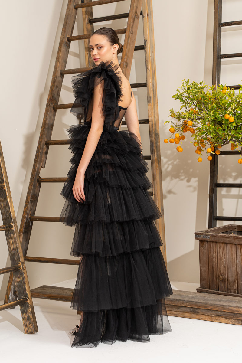 Black Frill High-Low Tulle Dress