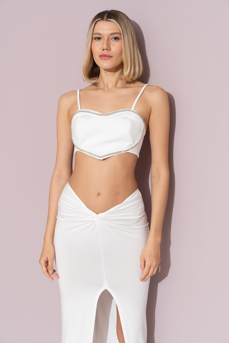 Wholesale Offwhite Embellished Cropped Heart Cami