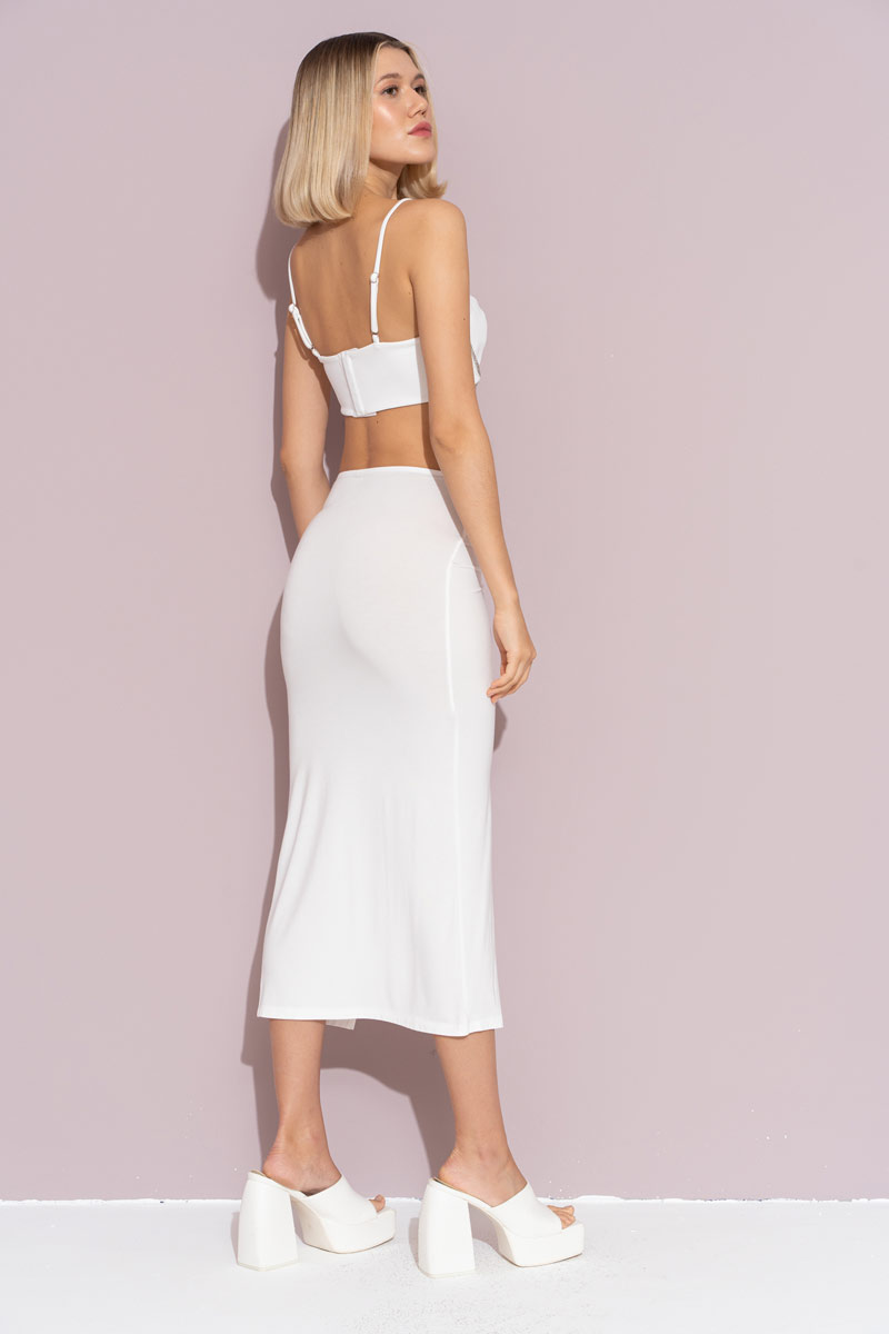Wholesale Offwhite Ruched Split-Front Skirt