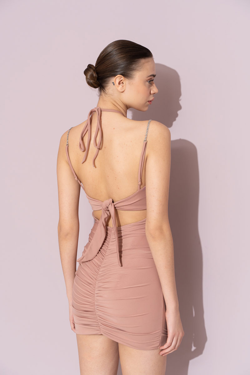 Caramel Crisscross-Front Mini Dress