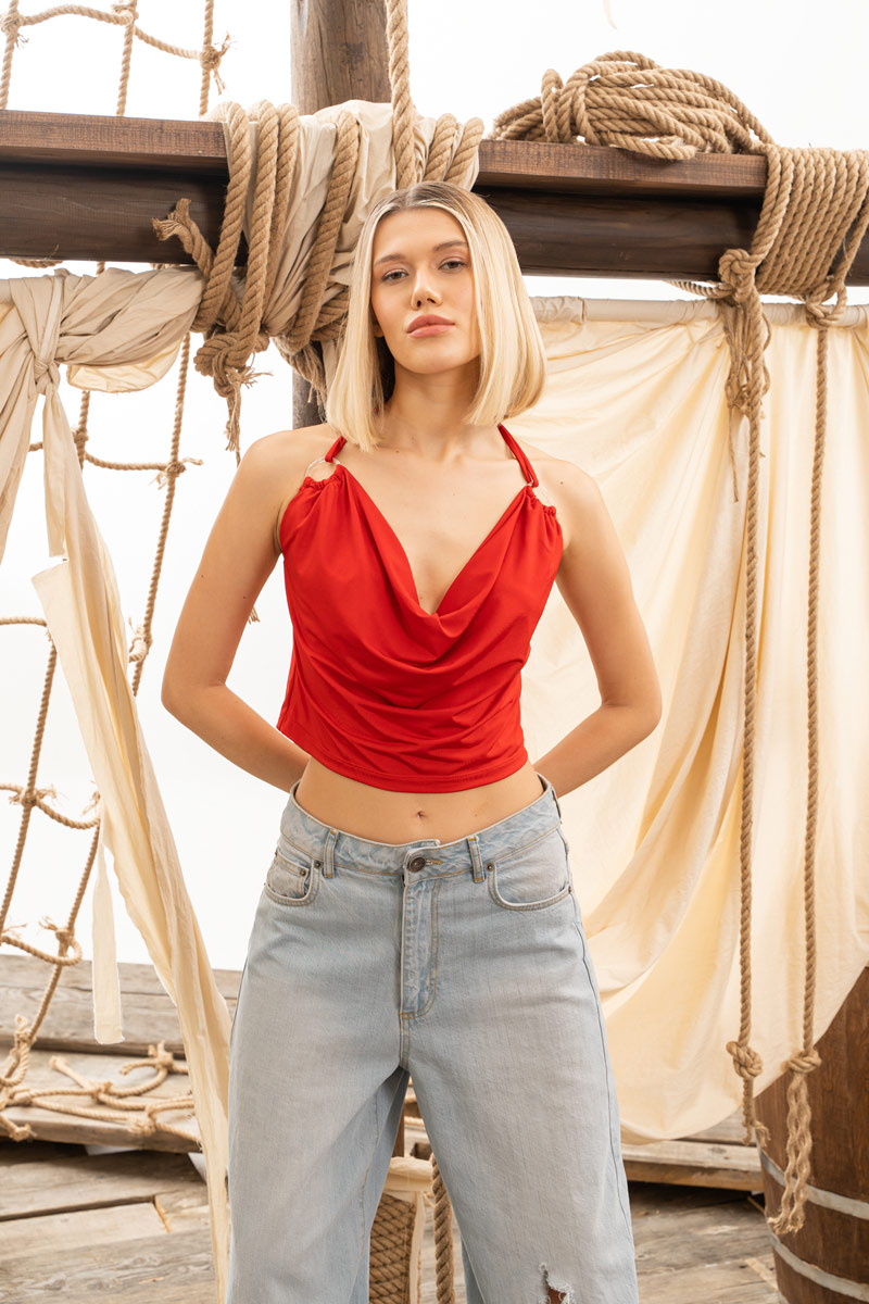 Red Cowl Neck Cami