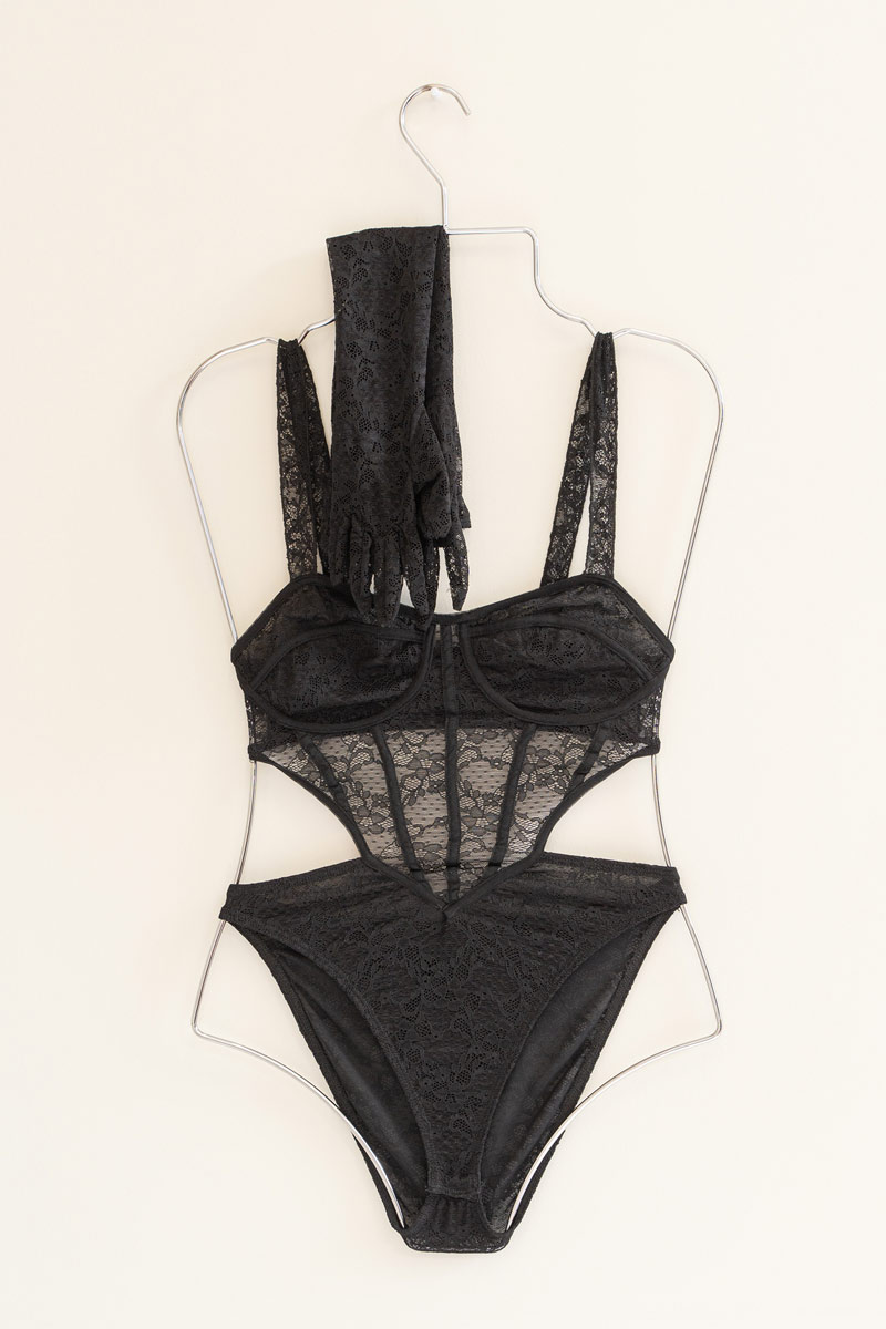 Black Cami Lace Bodysuit with Gloves