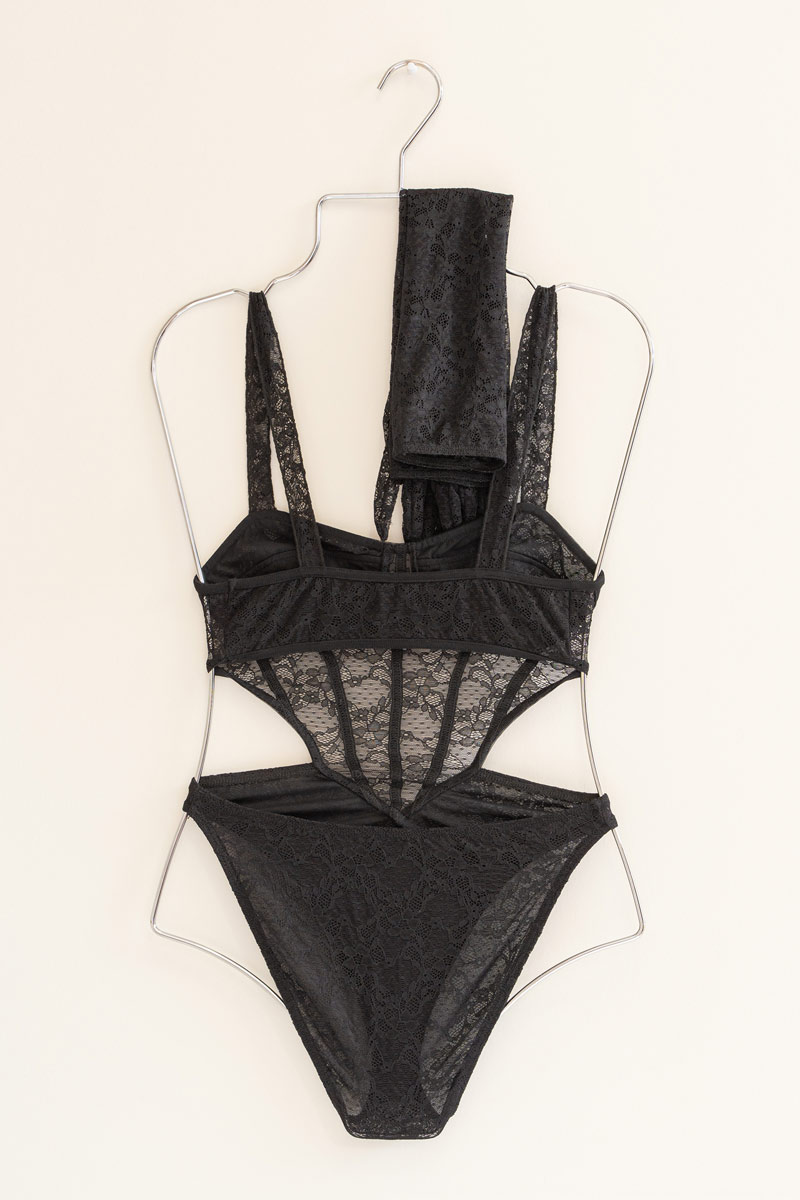 Black Cami Lace Bodysuit with Gloves