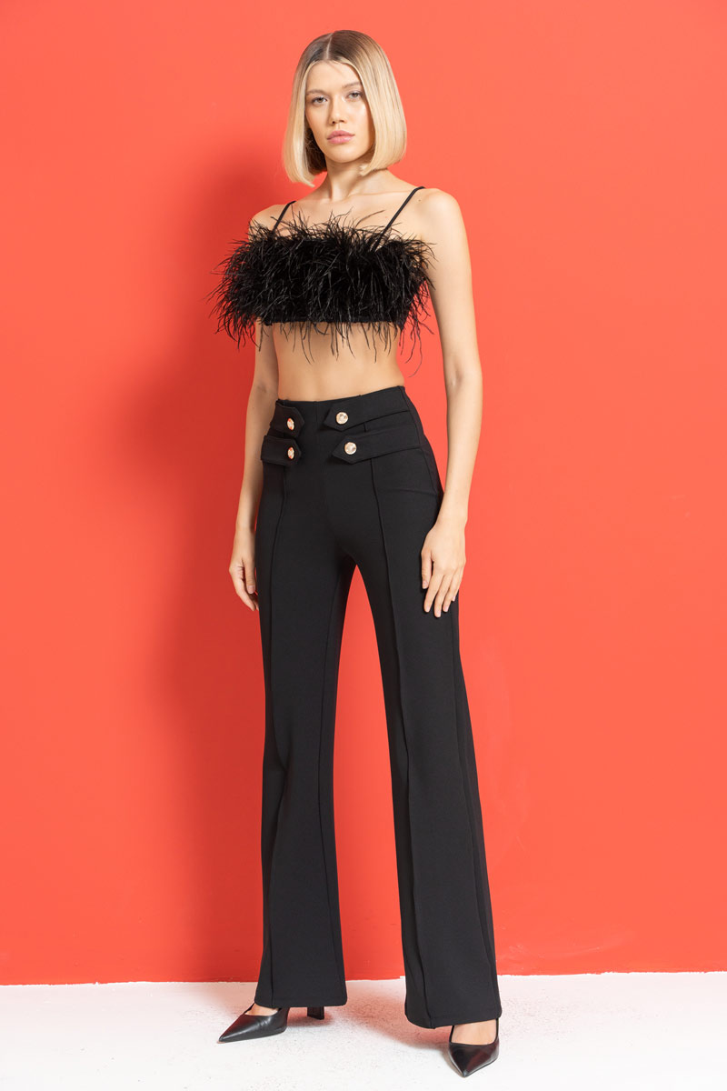 Button Front Black Flare Pants