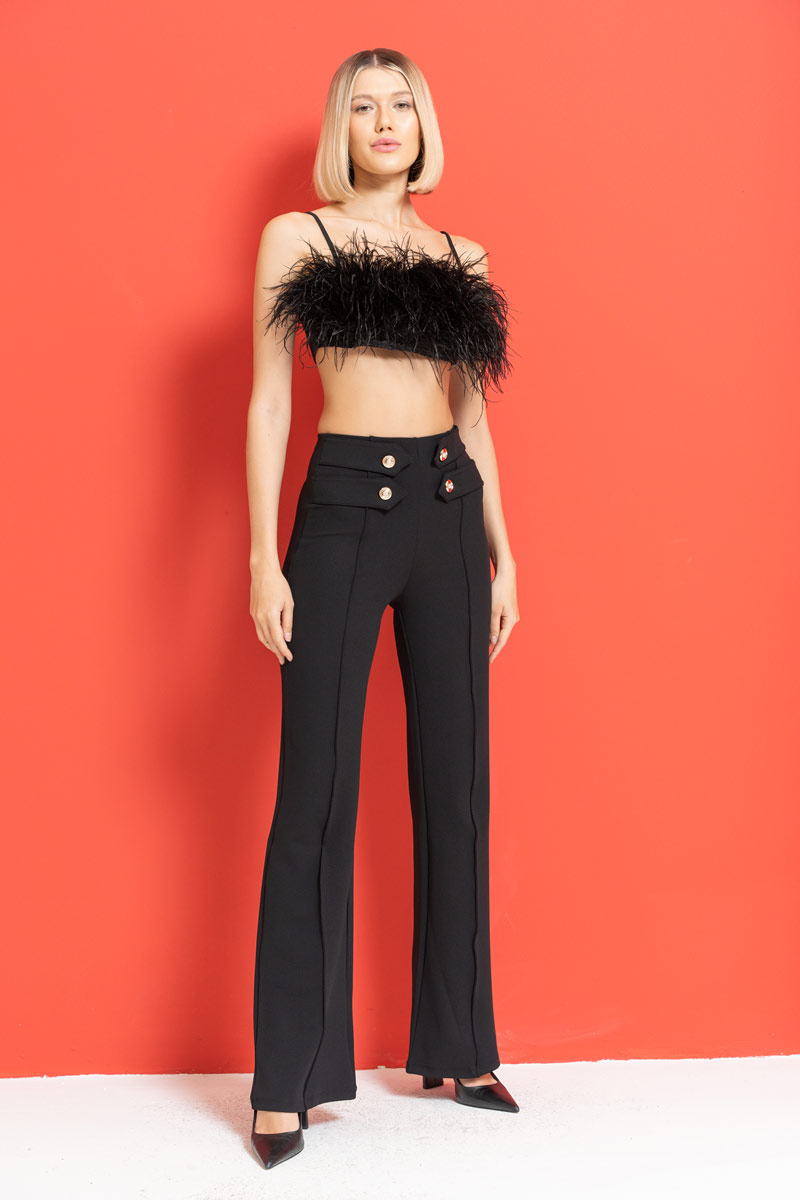 Button Front Black Flare Pants