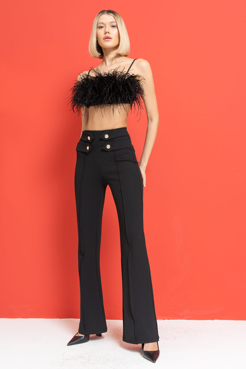 Button Front Black Flare Pants