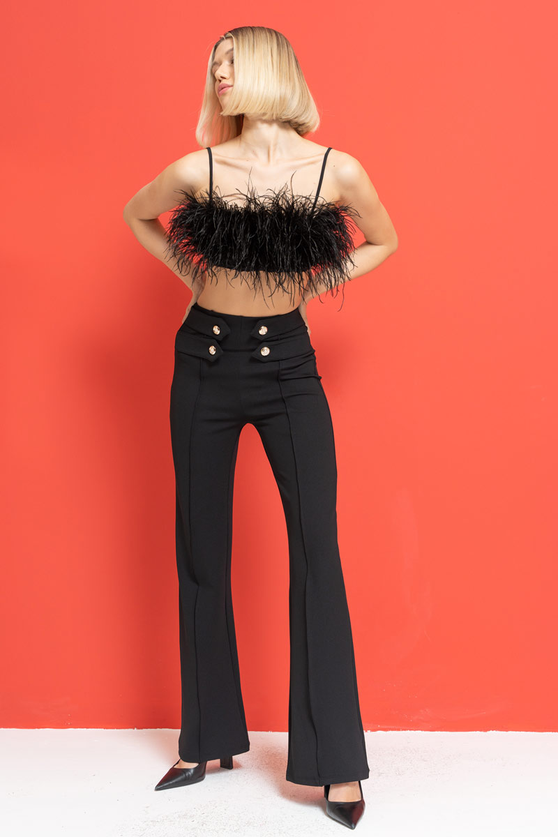 Button Front Black Flare Pants