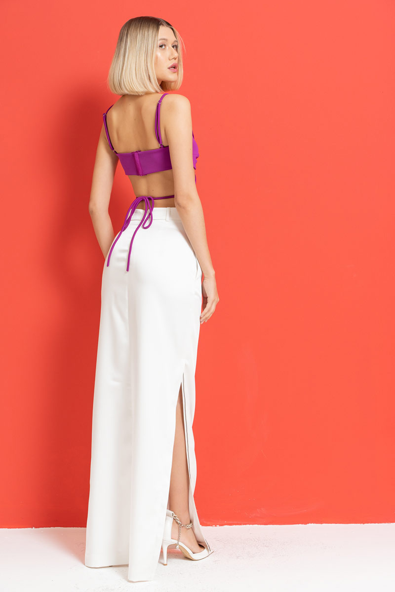 Wholesale Offwhite Zip-Split Satin Maxi Skirt