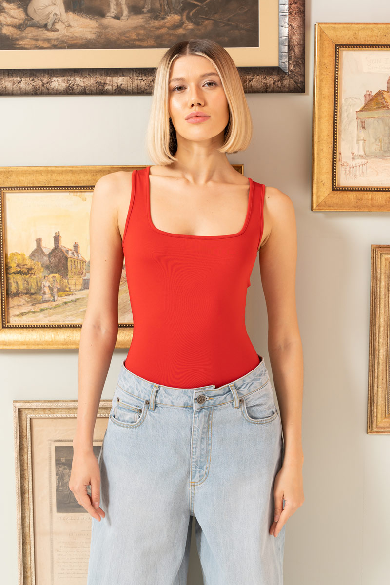 Square Neck Red Tank Top