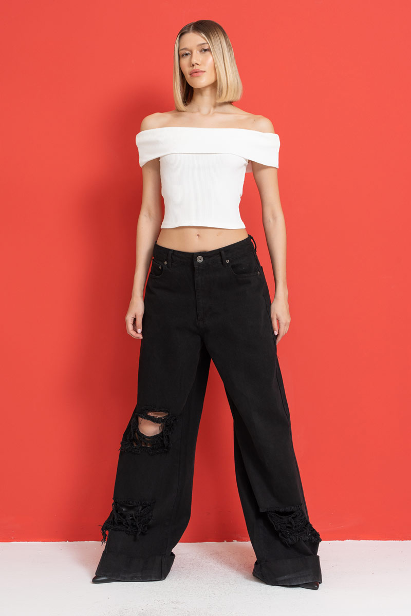 Offwhite Off-the-Shoulder Crop Top