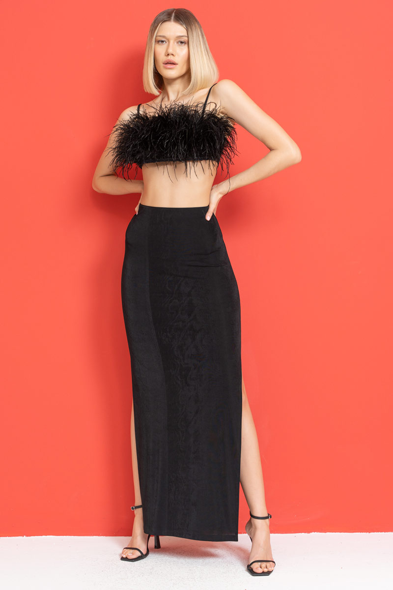 Wholesale Black Split-Side Maxi Skirt