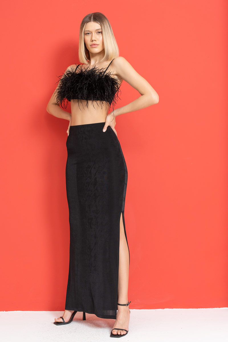 Wholesale Black Split-Side Maxi Skirt