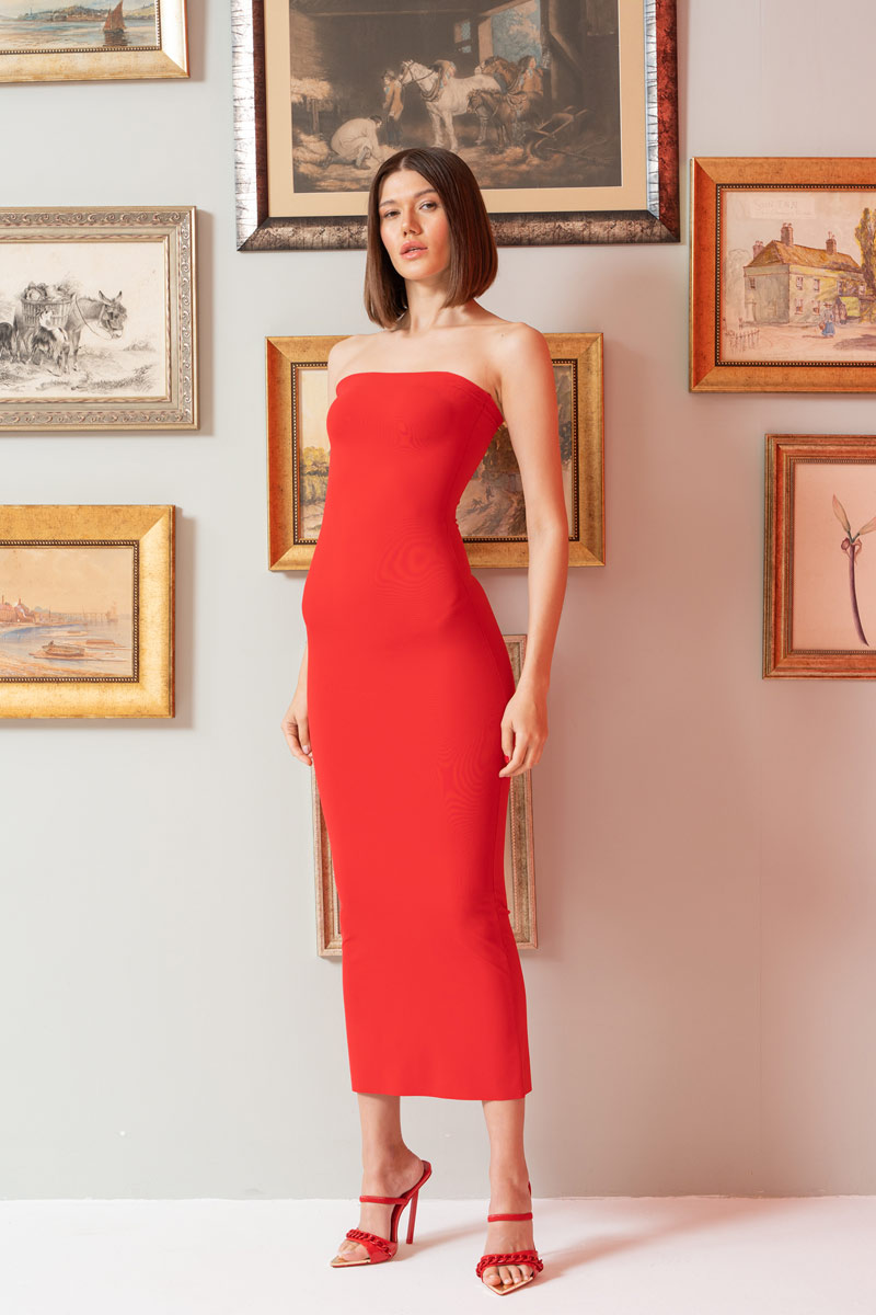 Strapless Long Cami Slip Red Dress