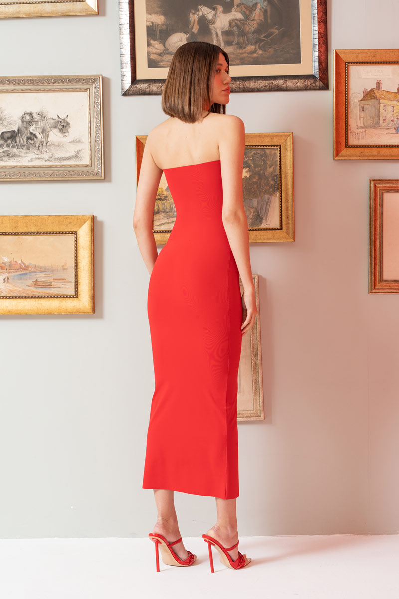 Wholesale Strapless Long Cami Slip Red Dress
