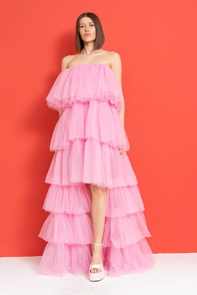 Wholesale New Pink Ruffle Maxi Dress