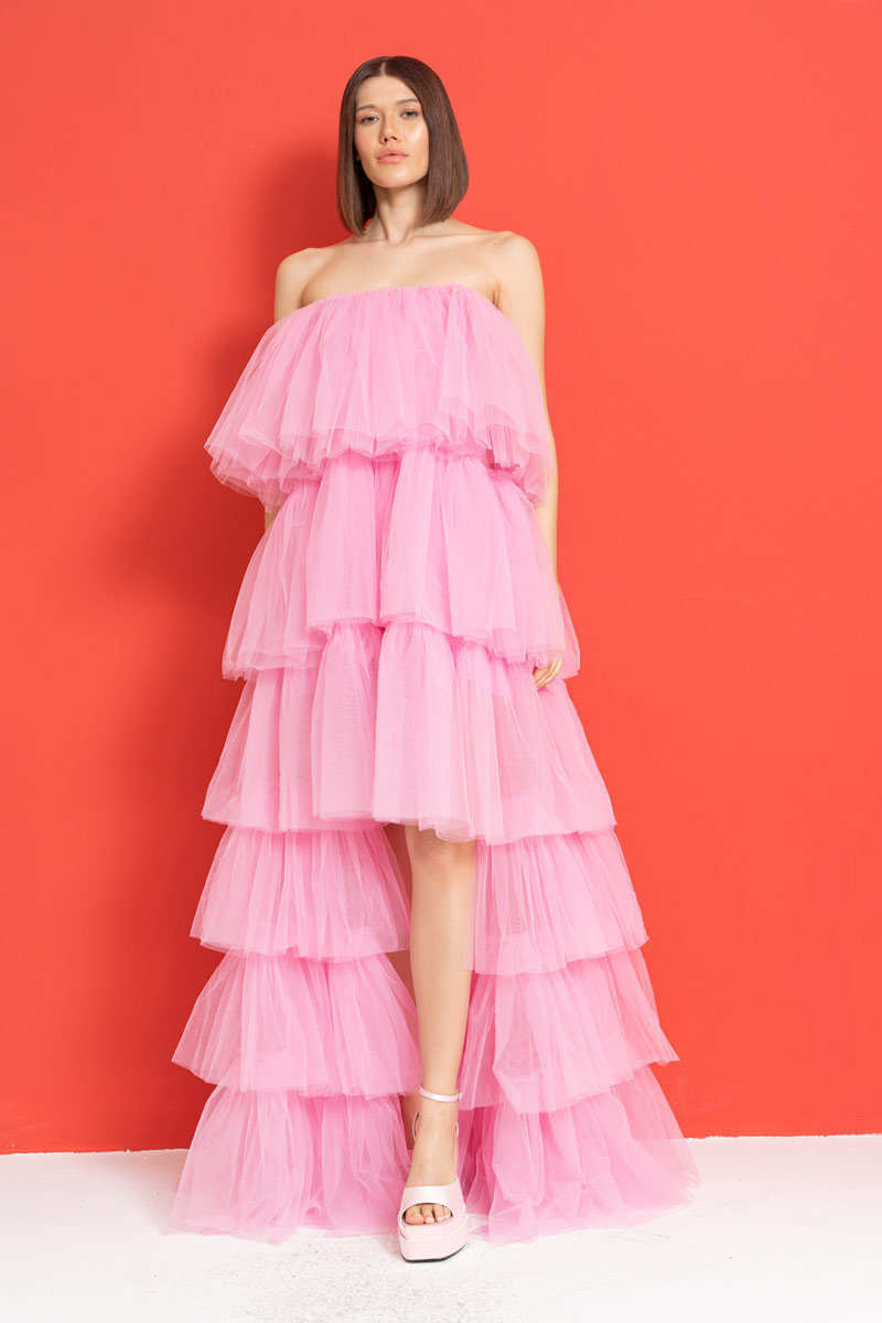 New Pink Ruffle Maxi Dress