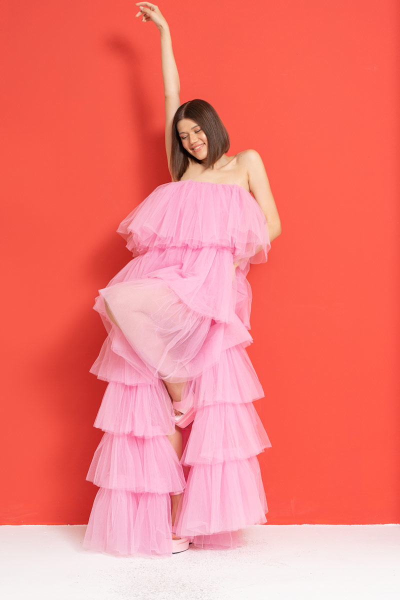 оптовая New Pink Платье макси с рюшами