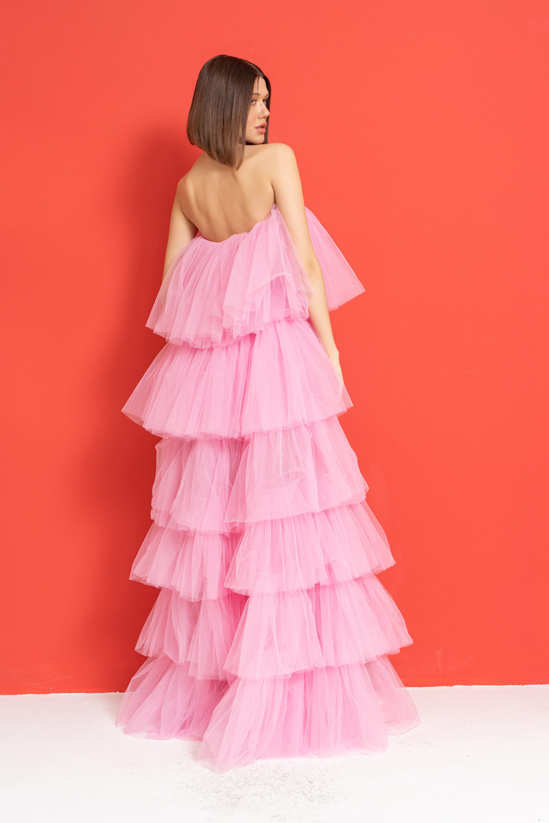 New Pink Ruffle Maxi Dress