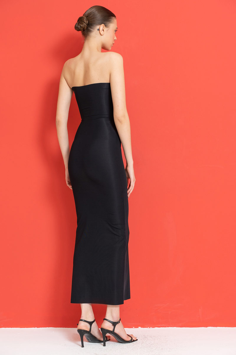 Strapless Long Cami Slip Black Dress