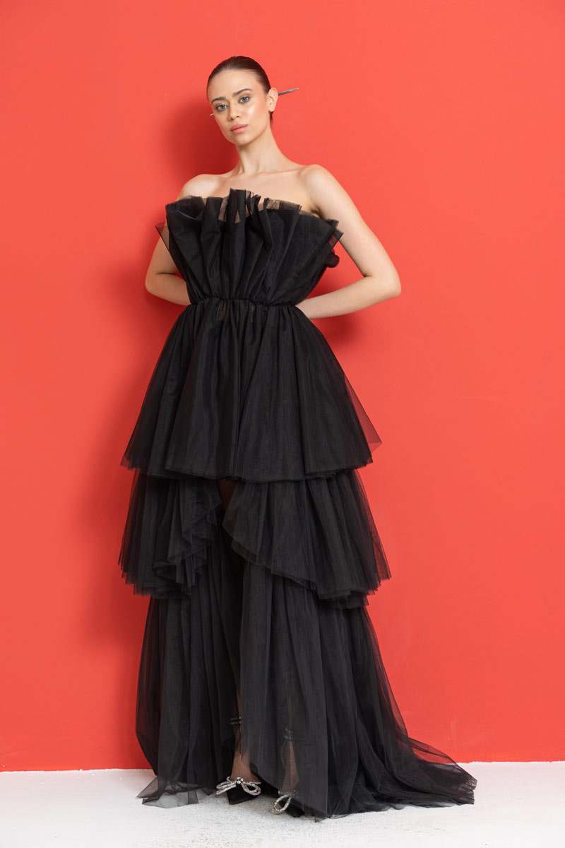 Wholesale Off The Shoulder Black Ruffle Mini Dress