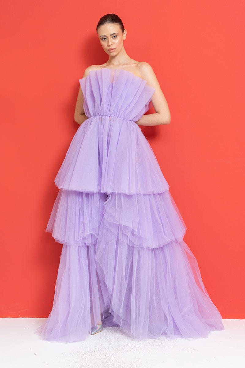 оптовая С Открытыми Плечами New Lilac Мини-Платье с Рюшами