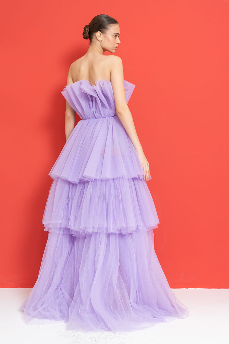 Wholesale Off The Shoulder New Lilac Ruffle Mini Dress