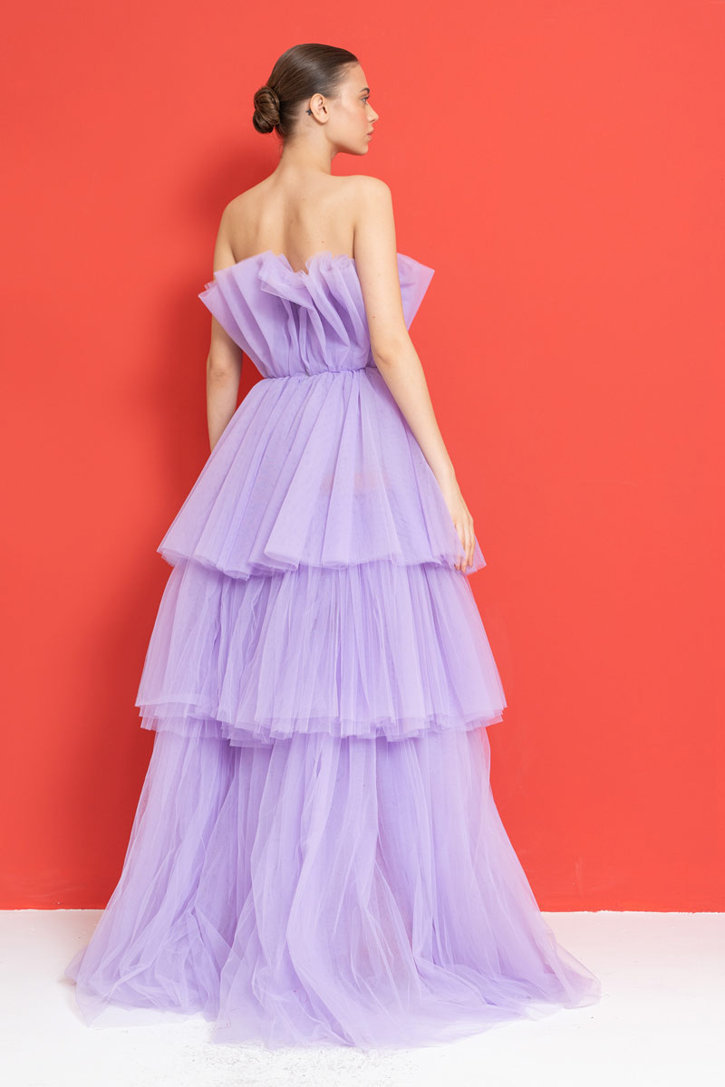 Wholesale Off The Shoulder New Lilac Ruffle Mini Dress