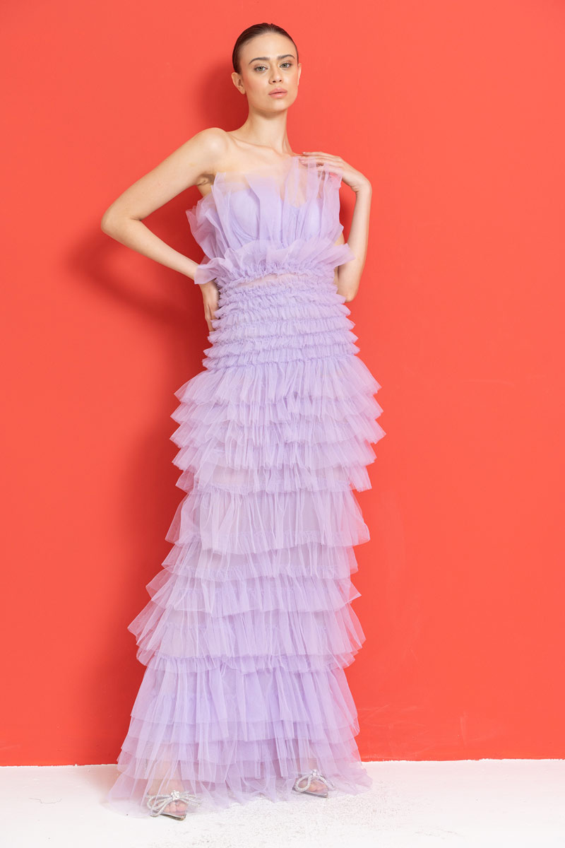оптовая С Открытыми Плечами Lilac Платье Макси