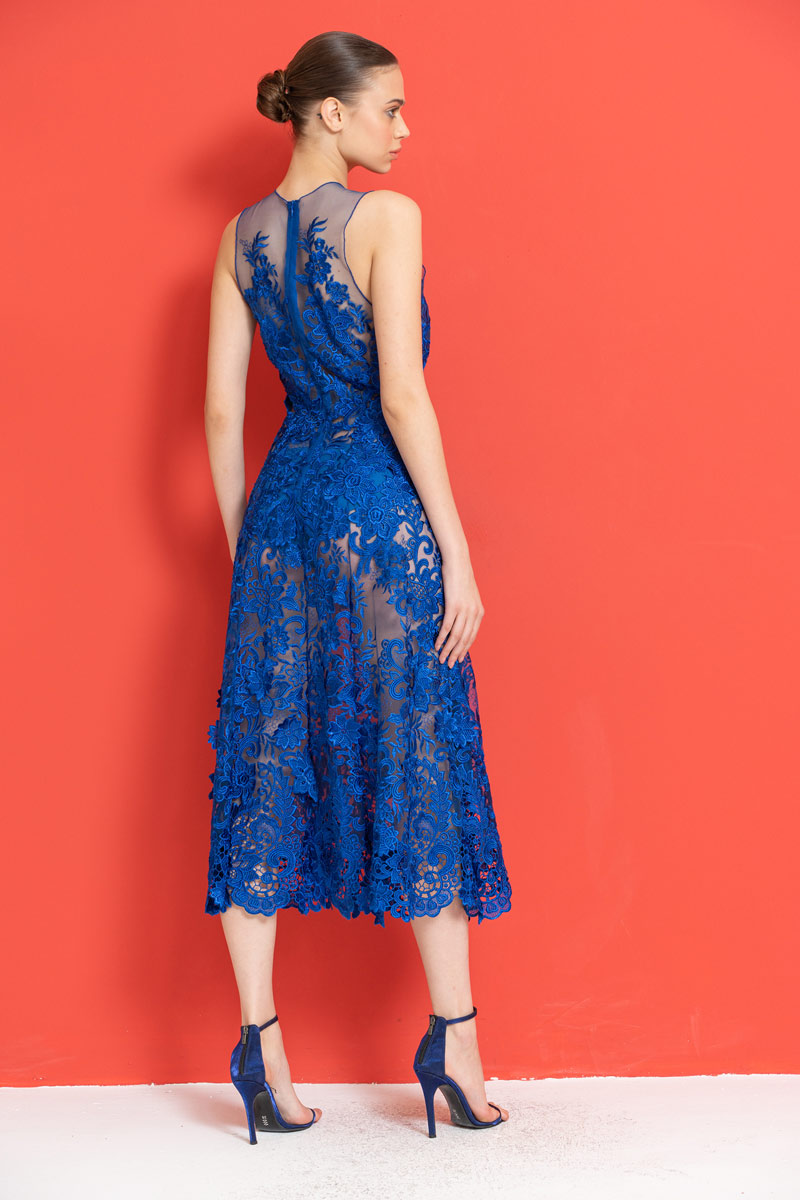 Saks Blue Embroidered Lace Dress