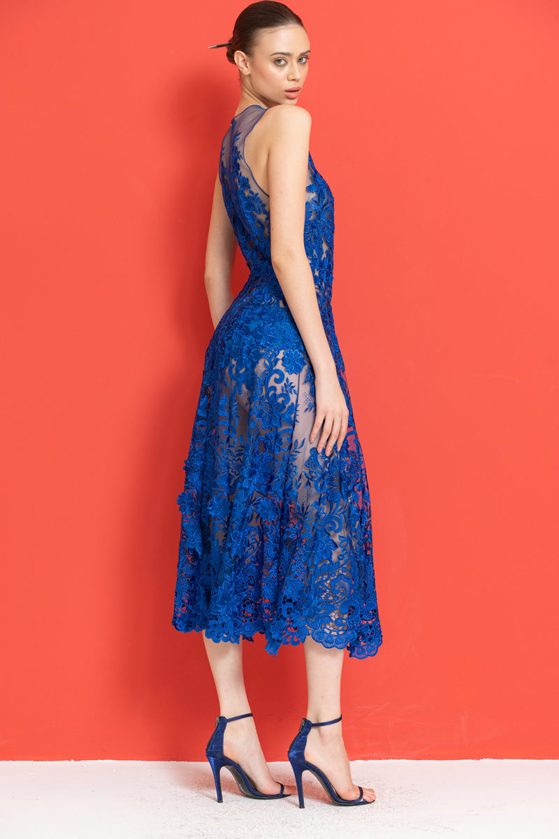 Saks Blue Embroidered Lace Dress