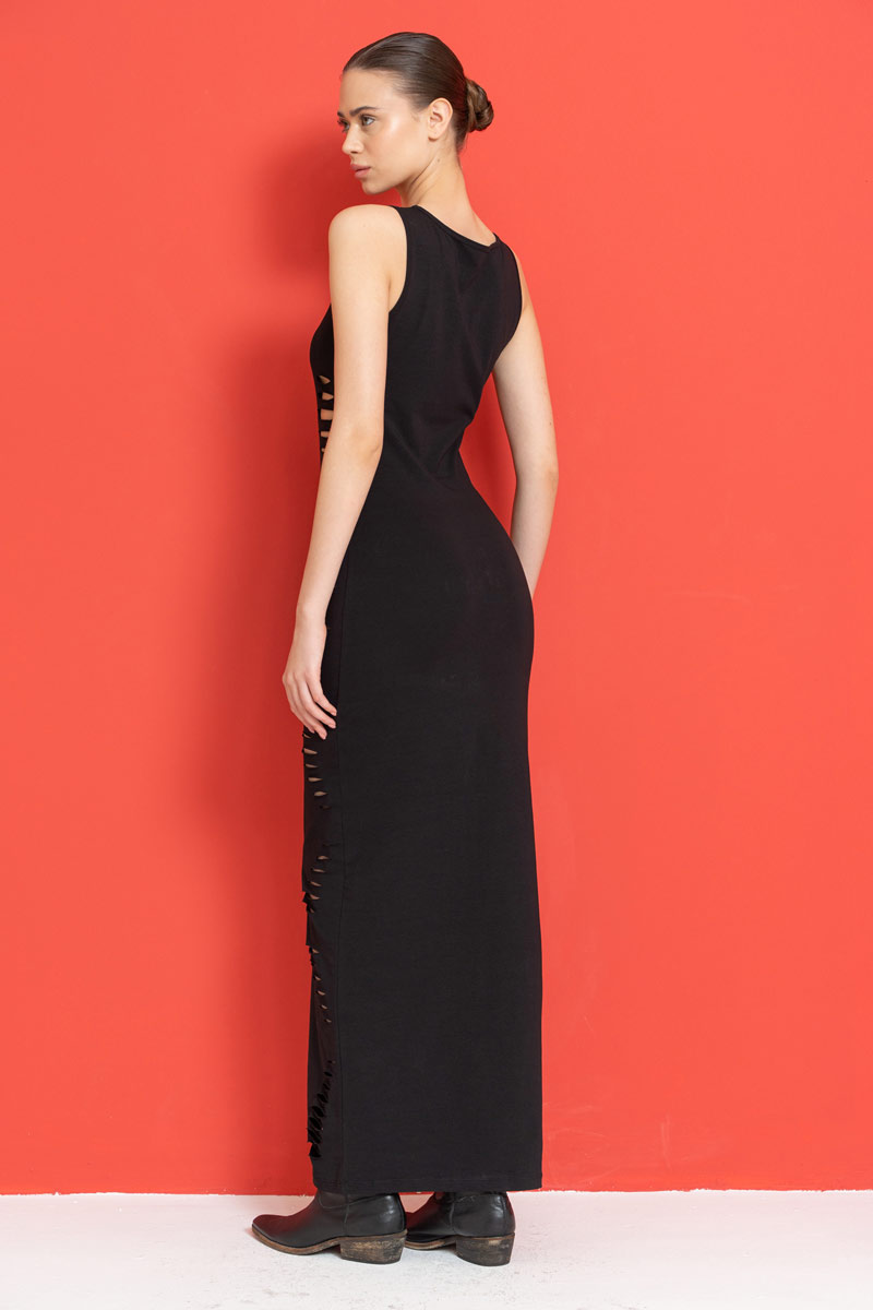 Black Slit-Design Sleeveless Maxi Dress